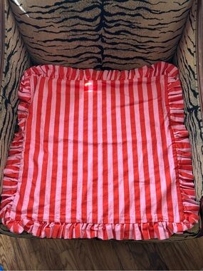 H&M Pink & Red Striped Ruffled Throw Pillow Cover